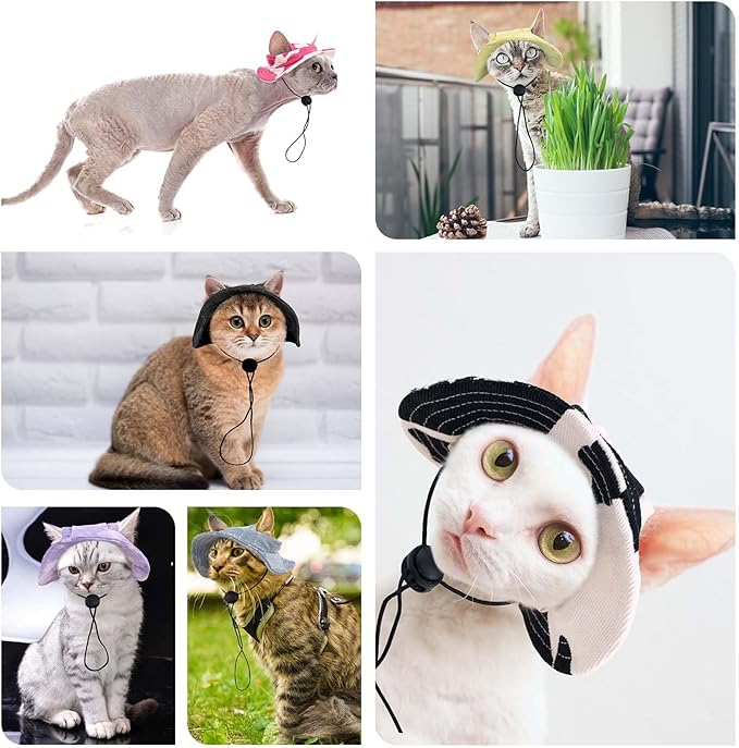 QBLEEV Cat Hats for Cats Only, Sphynx Hat with Ear Hole, Hairless Cat Cowboy Hats for Birthday Party Halloween, Kitten Headwear Sun Sombrero Caps, Chihuahua Sunscreen Baseball Outdoor Climbing Cap