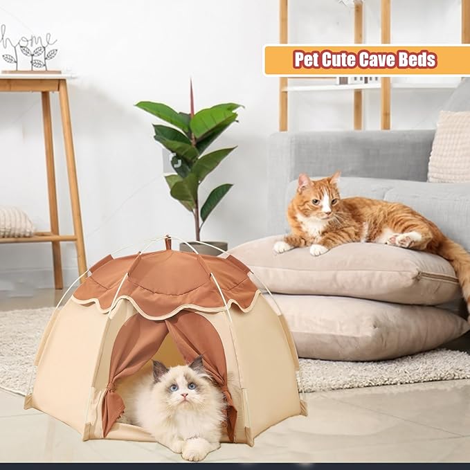 Gigreinc Cat Tent for Indoor, Indoor Dog House,Kitten Tent Suitable for Samll Dogs,Pet Cute Cave Nest Dog Houses(Beige, Large)
