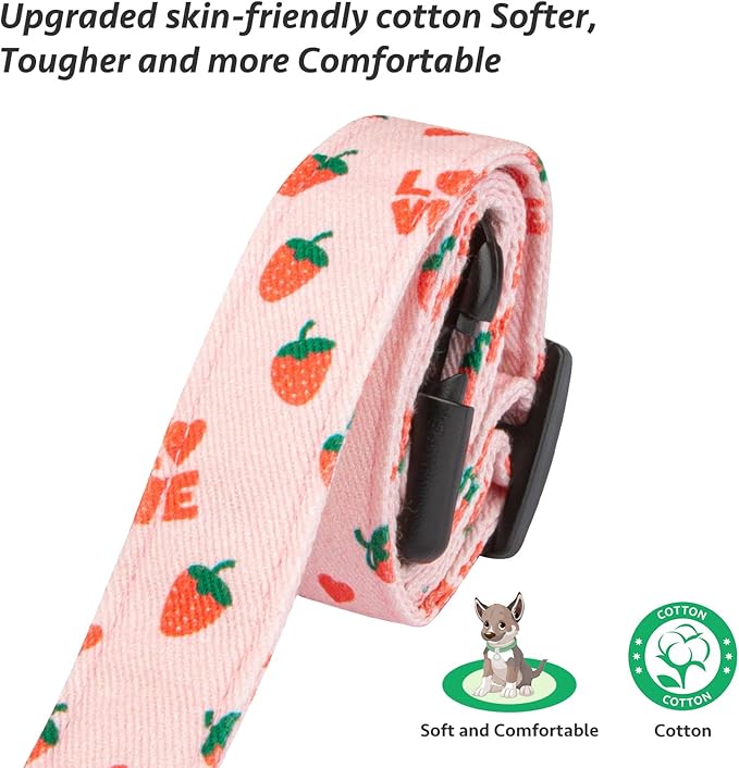 Cotton Handmade Dog Collar Cute and Distinctive Patterns Pink Strawberries with Pendant for Girl Boy Dogs Collars M