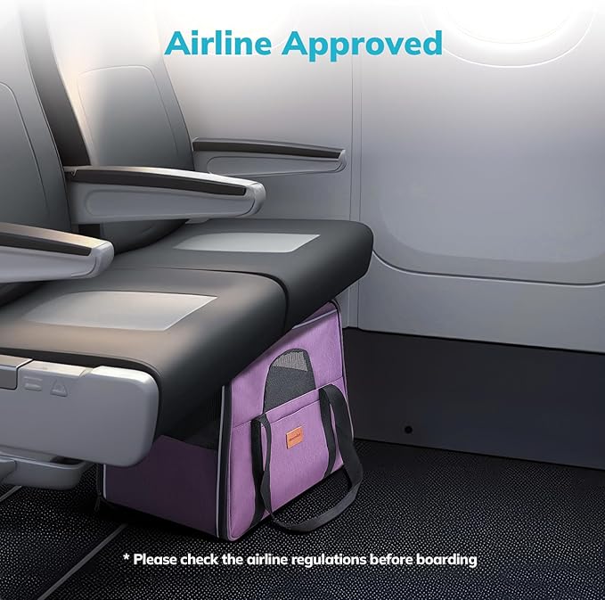 Morpilot Cat Carrier - Soft Sided Cat Carrier Large for Big Medium Cats and Puppy up to 18lbs, Pet Carrier with Safety Zippers, Foldable Bowl, Airline Approved Large Dog Carrier - Purple