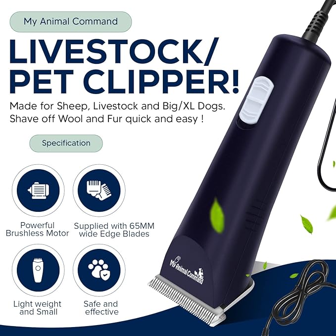 Professional Livestock Clippers for Grooming, Lightweight, Powerful Due to Our Innovative Brushless Motor, Thick Coats Trimmer for Sheep, Horses, Pigs, Farm Animals and Large and XL Dogs (Rescued)