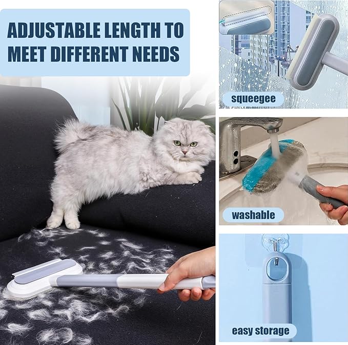 Pet Hair Remover 4 in 1- Reusable Long Handle Dog Hair Remover Brush, Washable Lint Cleaner for Dog and Cat Hair, Gentle on Furniture, Multifunctional Hair Removal Brush, 2 Pcs Carpet Scraper