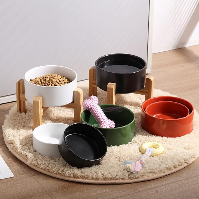 Petygooing 28 OZ Rust Red Elevated/Raised Ceramic Dog Bowl for Small and Medium Breeds, Dog Food Water Dish with Stand,Pet Feeding Bowl with Anti Slip Rubber for Cats Small and Medium Dogs (3.6 Cups)