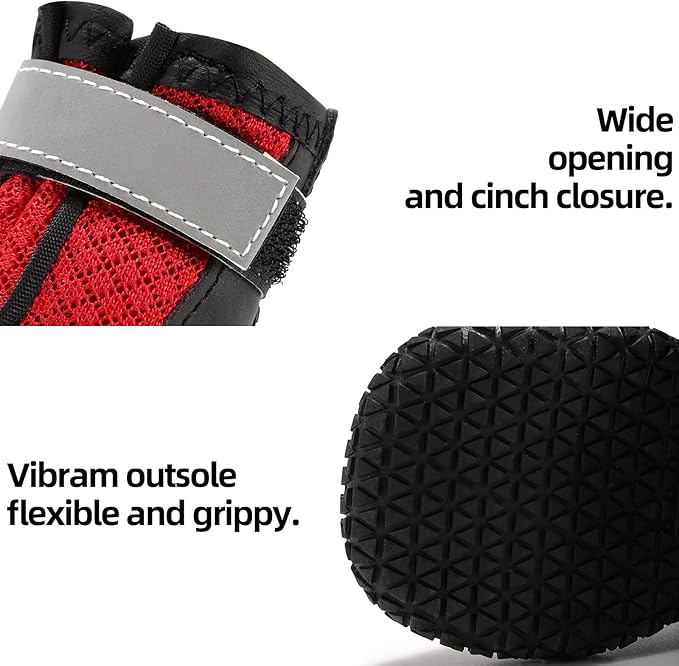 Hcpet Dog Boots for Large Dogs, Dog Shoes for Hot Pavement Winter Snow, Paw Protector Dog Booties Designed for Comfort and Breathability, Outdoor Booties for Small Medium Dogs for Hiking Red Size 2