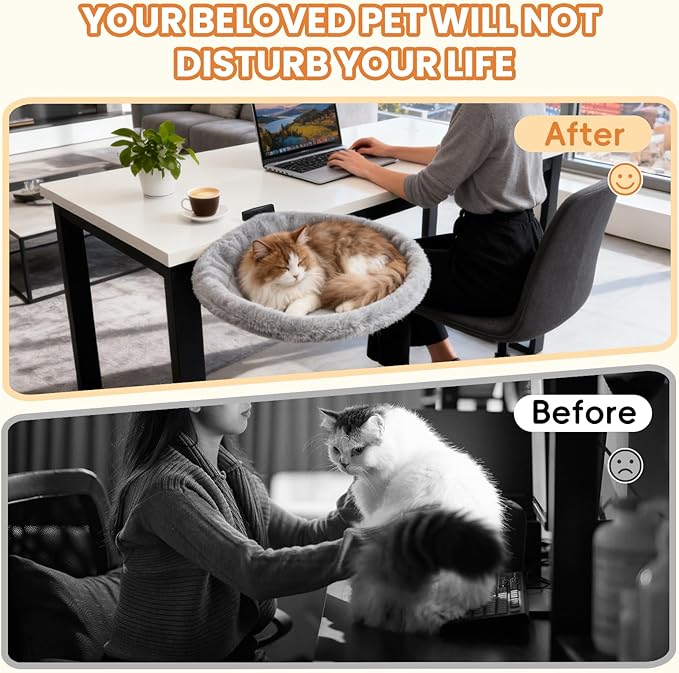 Cat Desk Bed - 360-Degree Rotation Cat Desk Hammock & Space-Saving Semi-Circular Cats Bed, Soft Faux Rabbit Fur Material, Suitable for Various Desktops, Diameter 42cm (X-Large)