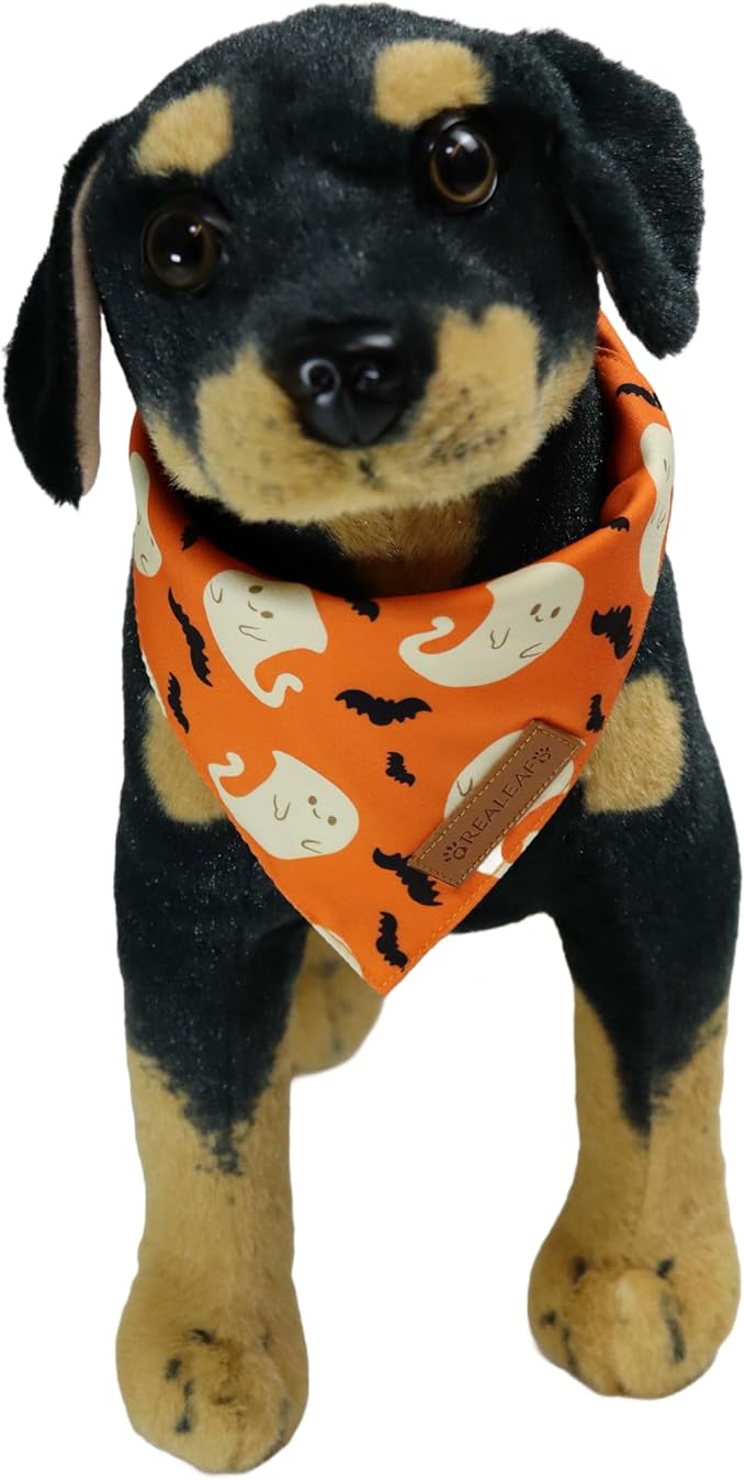 Realeaf Halloween Dog Bandanas 2 Pack, Spider Web Ghosts Bibs, Triangle Reversible Fall Pet Scarf, Premium Durable Fabric, Adjustable Fit (Halloween, Large)