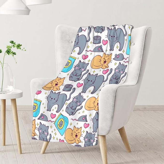 Cat Blanket Gifts - 60"x80" Cute Throw Blanket for Adults Kids - Colorful Soft Plush Throws for Bed, Couch & Travel