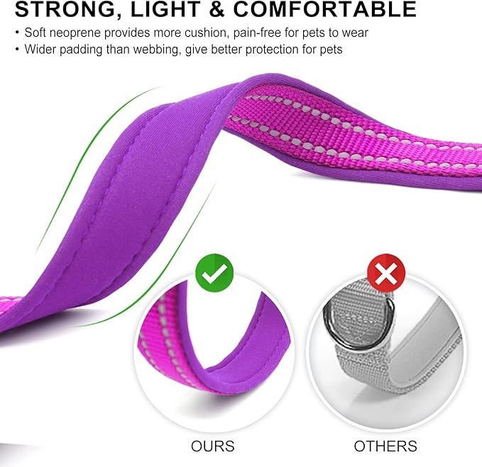 azuza Reflective Dog Collar,Soft Neoprene Padded Pet Collar with ID Tag Ring,Adjustable for Puppy and Small Dogs,Purple,XS