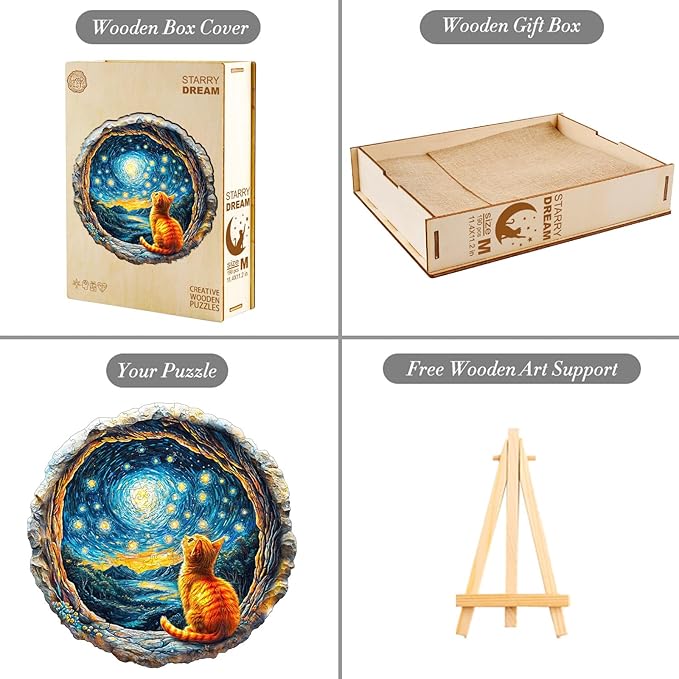 Jigfoxy Wooden Puzzles for Adults, Starry Night Wood Puzzles Adult, Unique Animal Shape Wooden Jigsaw Puzzles for Adults, Birthday Gifts for Puzzle Lovers, Family, Friend (S-8.5 * 8.3in-100pcs)