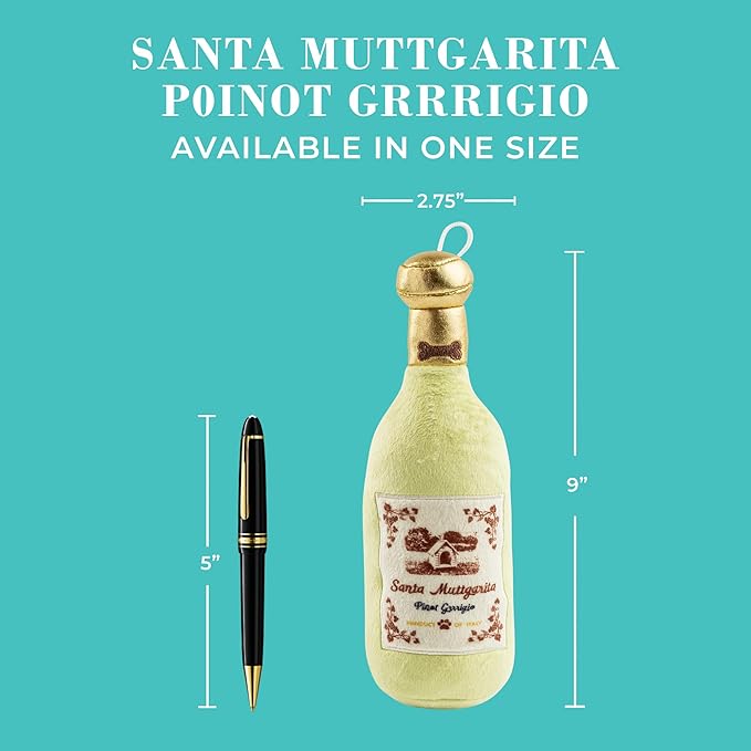 Haute Diggity Dog Santa Muttgarita Pinot Grrrigio Plush Dog Toy for Small, Medium & Large Dogs, Interactive Funny Parody Squeaky Toys, Soft, Durable, Machine-Washable & Safe Birthday Gift for Dogs