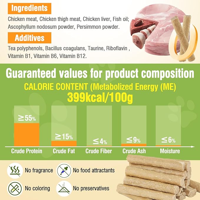 3.52oz/100g Freezed Dried Cat Chew Sticks, Cat Dental Treats for Freshens Breath and Controls Tartar, Feline Teething Sticks