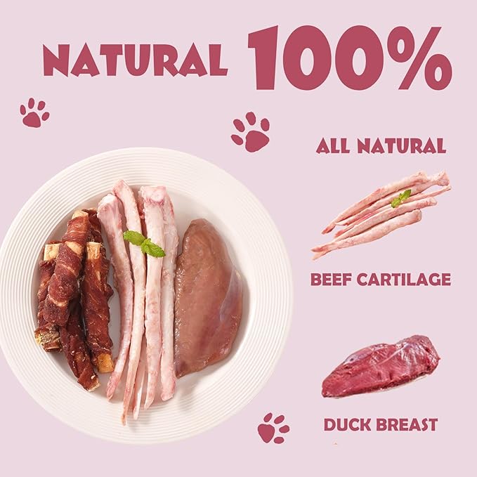 ASMPET Dog Treats Bones, Duck Wrapped Beef Cartilage, Rawhide Free & Grain Free Dog Snacks