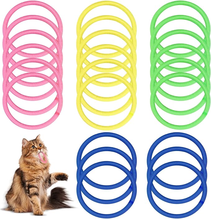 Cat Toys 24 PCS, Rubber Cat Chew Toy, Interactive Cat Toys to Kill Time, Colorful Bracelets Bands for Cat