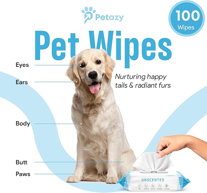 Dog Wipes for Paws and Butt Ears Eyes | Unscented Natural Pet Wipes for Dogs | Hypoallergenic Dog Wipes Cleaning Deodorizing | Extra Thick Plant Based Wipes Dogs Cats Pets | 100 Count