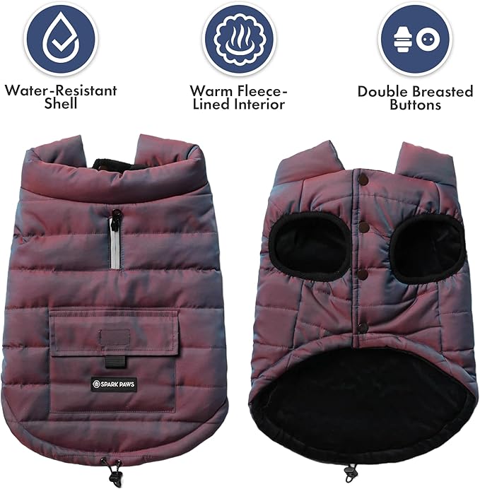 Spark Paws Dog Winter Jacket, Water-Resistant Coat, Warm Reflective Windproof Fleece-Interior, for Medium and Large Dogs - Cosmic - 2XL