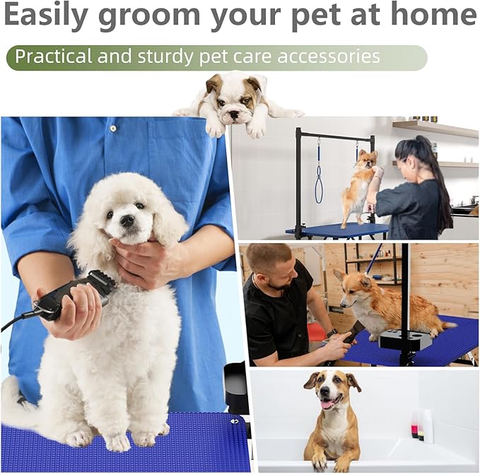 VFK 36''/47''Large Dog Grooming Table, Foldable Pet Station at Home, Dog Grooming Table,Adjustable Cat Drying Desktop with Arms, Nooses, Mesh Tray (Basic pet Table, 36" Blue)