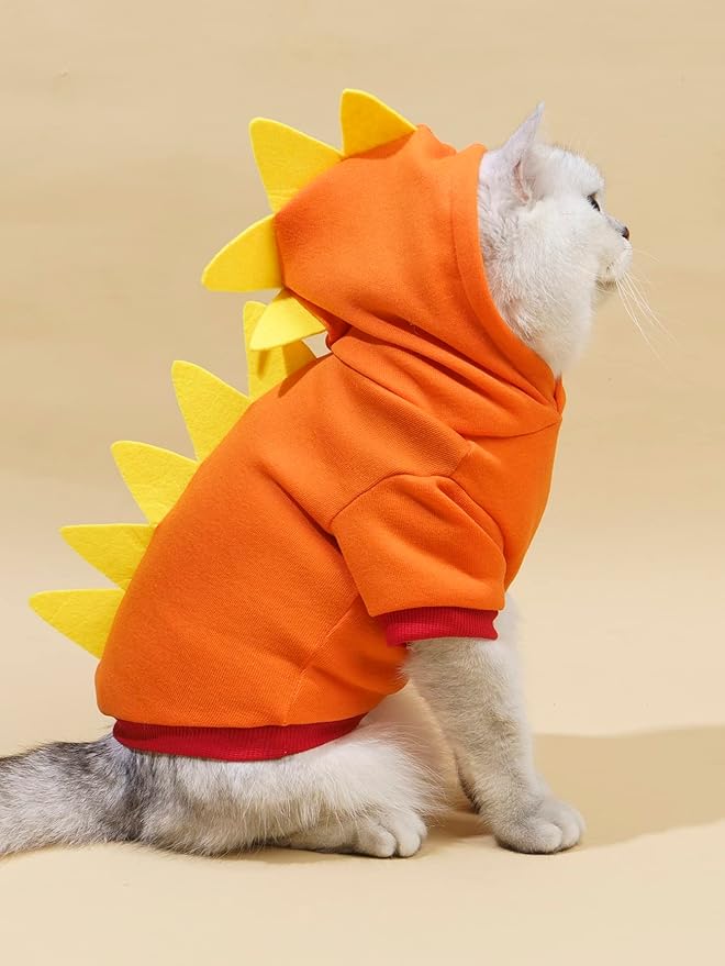 QWINEE Dinosaur Dog Hoodie Dog Warm Jacket Christmas Halloween Dog Costume Dog Clothes for Puppy Kitten Small Medium Dogs Cats Orange XL
