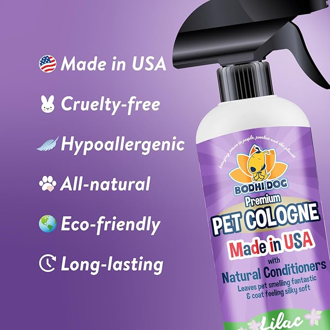 Bodhi Dog Premium Dog Cologne - Deodorizing Dog Perfume & Conditioner for Dogs & Cats - Natural Long Lasting Spray - Keeps Pets Fresh All Day - Gentle & Safe Formula, Made in USA (Lilac 17 Fl Oz)