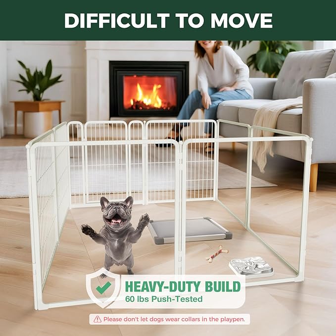 FXW Pawadise Acrylic & Wire Mesh Indoor Dog Playpen, Heavy Duty 32 Inch 8 Panels Metal Dog Pen for Small and Medium Dogs, White│Patented