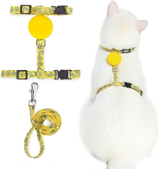 PUPTECK Adjustable Cat Harness and Leash Set Escape Proof Kitten Strap Collar for Walking Travel, Floral Pattern