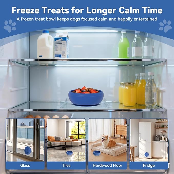 Slow Feeder Dog Bowl, BPA-Free Silicone Lick Mat for Small and Medium Dogs, Non-Slip & Dishwasher Safe (Dark Blue,S)