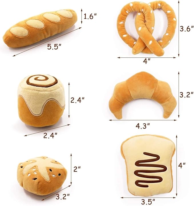 CiyvoLyeen Bread Catnip Toys, Cat Toy for Indoor Interactive Toys, Kitten Chew Bite Kick Toy Baguette Croissant Pretzel Toast Bun Cinnamon Roll Plush Catmint Pet Birthday Presents 6 Pack