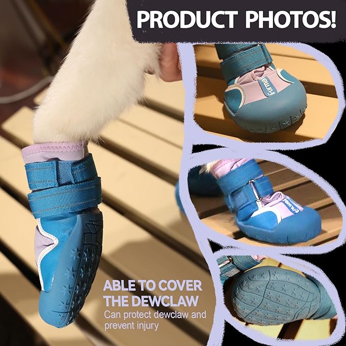 Dog Shoes for Large Small Medium Dogs,Dog Booties for Indoor Hardfloors Anti-Slip,Reflective Strip Waterproof Dog Boots & Paw Protectors for Outdoor Walking Hot Pavement,Winter Snow (Purple-2)