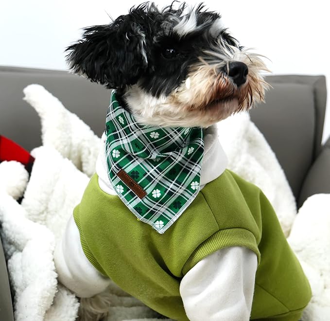 lionet paws St Patricks Dog Bandana for Small Medium Large Dogs, Cat Dog Kerchief Triangle Green Clover Bibs Scarf for Girl Boy