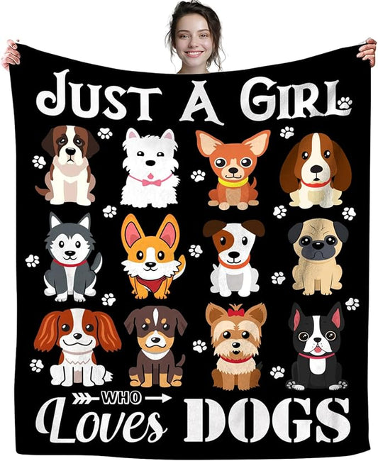 Dog Blanket Puppy Plush Gifts Just A Girl Who Loves Dog Blankets Ultra Soft Cozy Flannel Throw Blankets Bedding for Kids Girls Adults Women Gifts 50"x40"