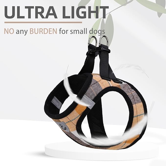 PUPTECK Adjustable Dog Harness Collar and Leash Set Step in No Pull Pet Harness for Small Medium Dogs Puppy and Cats Outdoor Walking Running, Soft Mesh Padded Reflective Vest Harnesses, Orange L