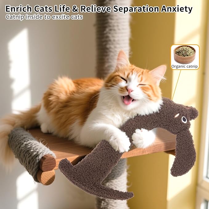 Cat Toy Kicker Pillow with Refillable Natural Catnip, Crinkle Teeth Cleaning Kitten Toy for Indoor Cats Chew, Interactive Plush Kitty Toy for Anxiety Relief