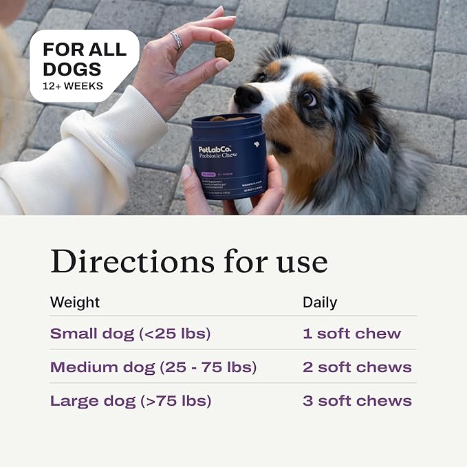 PetLab Co. Probiotics for Dogs, Support Gut Health, Occasional Diarrhea, Digestive Health & Seasonal Allergies - Pork Flavor - 30 Soft Chews - Packaging May Vary
