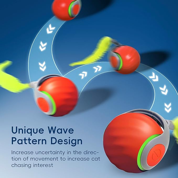 Interactive Cat Toy 2.0, Automatic Moving Cat Toys for Indoor Cats, Electric Rolling Pet Ball with Tail, Two Speed Adjustment, Pet Game Toy (Orange)