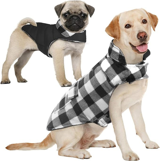 AOFITEE Dog Coat Plaid Dog Winter Coat for Small Dogs, Warm Dogs Jacket Christmas Sweater, Waterproof Pet Puffer Jacket, Reversible Pet Cold Weather Coats for Small Medium Large Pets, Black L
