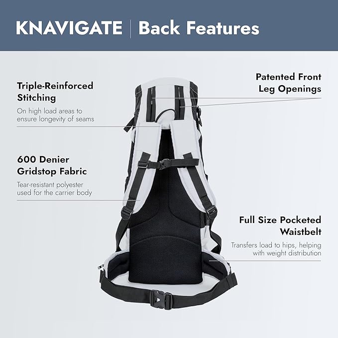 K9 Sport Sack Knavigate - Medium, Lunar Rock - Ideal for Dogs with 17-19” Back Length - Adjustable, Backpack-Style Carrier with Internal Frame & Padded Hip Belt