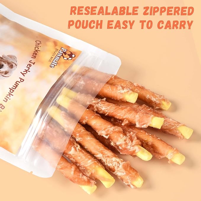 Dog Treats Pumpkin Biscuits Chicken Wrapped, Healthy Chewy Snacks High Fiber Low Fat, Training Treats for Small Medium Large Dogs, 10.6 oz