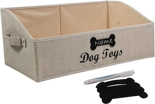 Collapsible Dog Toy Box - Fabric Storage for Toys/Blankets/Leashes - Khaki Stripe