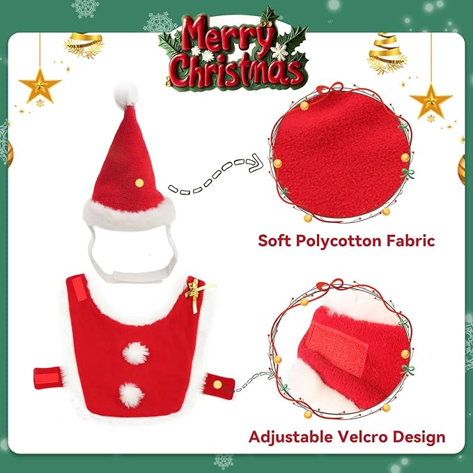 Cat Christmas Hat with Cloak, Small Dog Santa Costume, Pet Christmas Costume Suit for Cats Puppy Rabbits Doll, Santa Claus Set, Red S