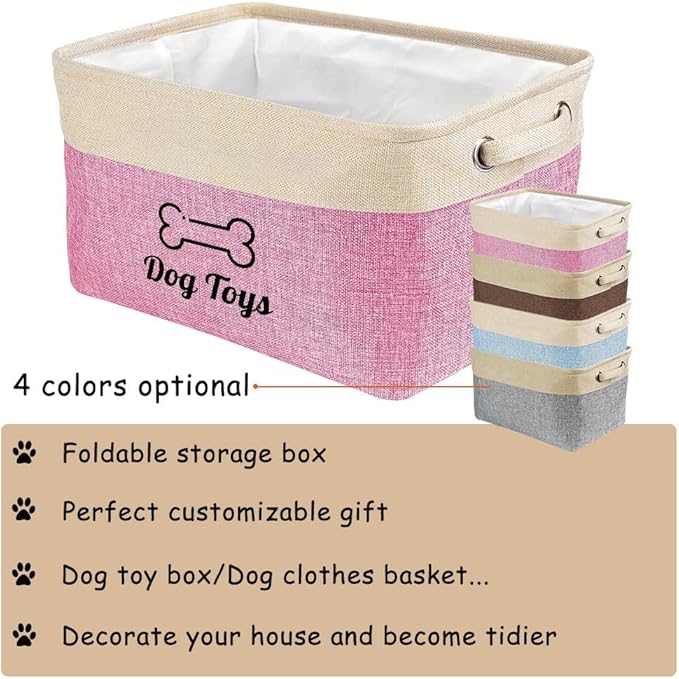 Custom Dog Toys Storage Basket Collapsible Fabric Dog Toy Box and Storage Bin with Handles Organizer for Pet Food, Toys, Clothes, 15" x 9.8" x 9"
