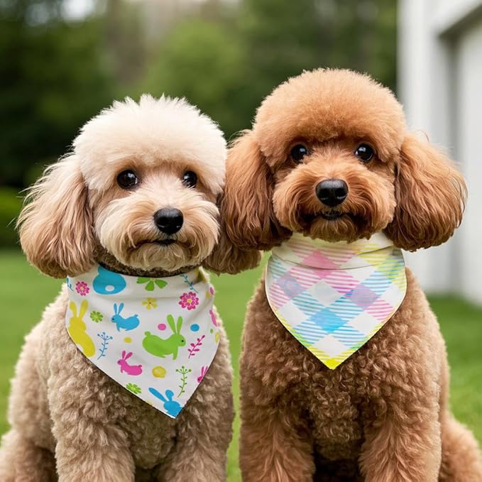 Easter Dog Bandanas for Large Dogs,Reversible 2-Pack Spring Scarves,Holiday Outfits with Colorful Egg and Bunny Designs,Pet Costume Accessories for Boys and Girls (Large)