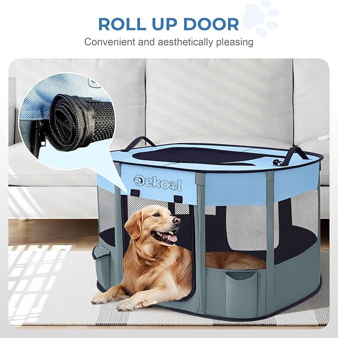 Foldable Dog Cat Playpen, Portable Dog Crate for Puppies, Cat, Puppy Play Pen for Indoors, Kennel Tent Crate for Indoor Outdoor Travel Camping Use with Carrying Case (Blue, S)