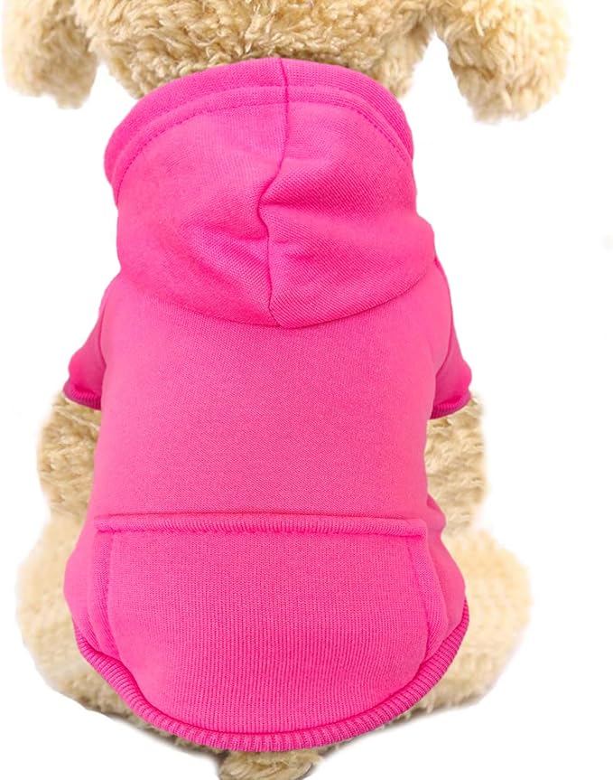 Jecikelon Winter Dog Hoodie Sweatshirts with Pockets Warm Dog Clothes for Small Dogs Chihuahua Coat Clothing Puppy Cat Custume (Rose red, X-Large)