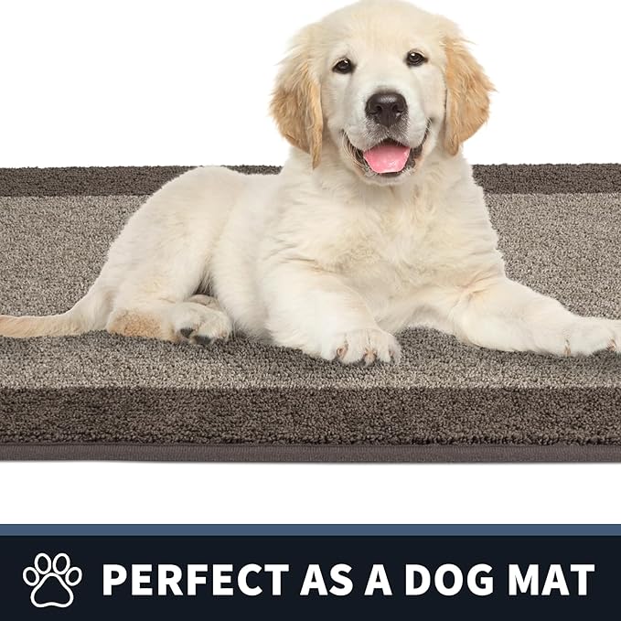 PURRUGS Dirt Trapping Door Mat 24" x 70", Non-Slip/Skid Machine Washable Entryway Rug, Shoes Scraper, Throw Rug, Super Absorbent Area Rug for Muddy Wet Shoes and Paws, Beige & Grayish Brown