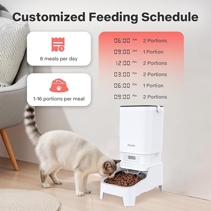 Automatic Cat Feeder with Elevated Stand, 7L/29 Cups Automatic Dog Feeder, Cat Food Dispenser, No-Jam, Up to 6 Meals for 2-15 mm Dry Food, Stainless Steel Bowl, No Spinal Pressure