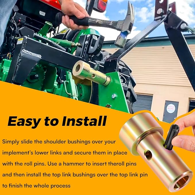 4 Pack TK95029 Cat 1 Quick Hitch Adapter Bushing Kit with S07070200 Top Link Pin and S14114400 Lynch Pin with Ring Fit for Category 1 3-Point Quick Hitches and Tractors