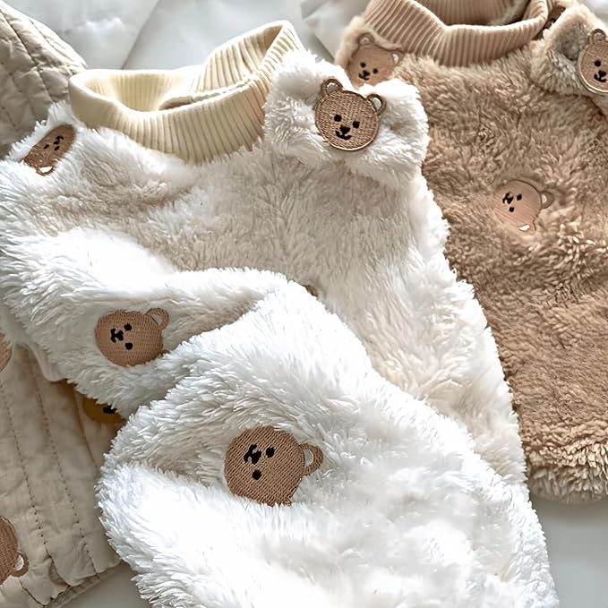 Cute Pet Apparel Bear Pattern Cartoon Dog Clothes All Season Sleeveless Puppy Kitten Pullover Soft Skin-Friendly (Brown, M (4.4-7.7lbs))