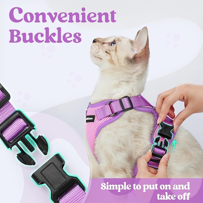 rabbitgoo Cat Harness and Leash Set, Escape Proof Soft Adjustable Vest Harnesses for Outdoor Walking, Easy Control Breathable Kitten Jacket with Reflective Strips, Pink & Purple, XS
