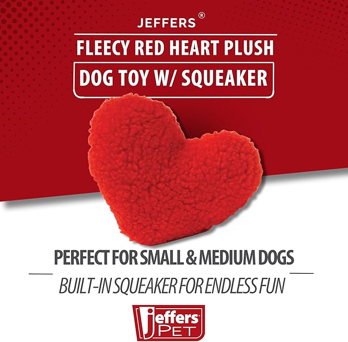 Jeffers Pet Plush Dog Toy with Squeaker, Fleecy Red Heart 6.5" - Soft Crinkle Fabric, Safe & Durable, Healthy Fun for Small & Medium Dogs, Interactive Play, Fetch, Tug - Best Gift for Active Games