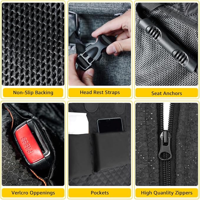 Vailge 6 in 1 Car Seat Cover for Back Seat, 60/40 Split, 100% Waterproof with Mesh Window, Scratch Prevent Anti-slip Dog Hammock, Large