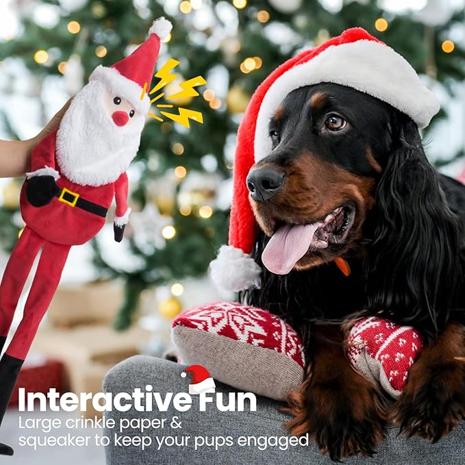 HGB Squeaky Christmas Dog Toys, Plush Crinkle Dog Toys for Large, Medium, Small Dogs to Keep Them Busy & Reduce Anxiety, Holiday Pet Gifts, 2 Pack